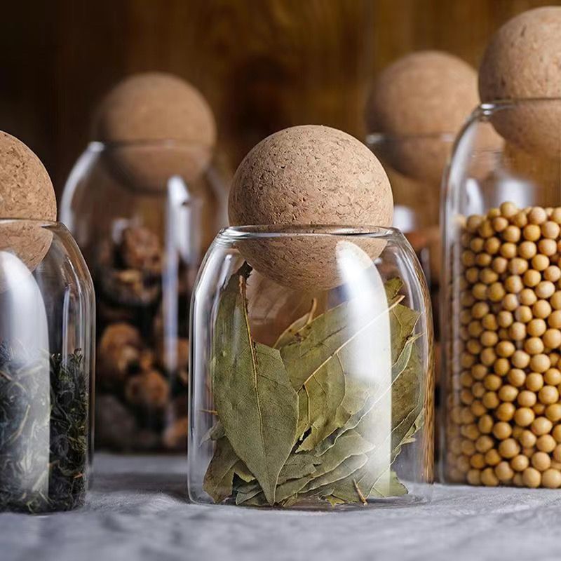 Food Storage Glass Round - Şeffaf Cam Saklama Kavanozları, Yuvarlak Mantar