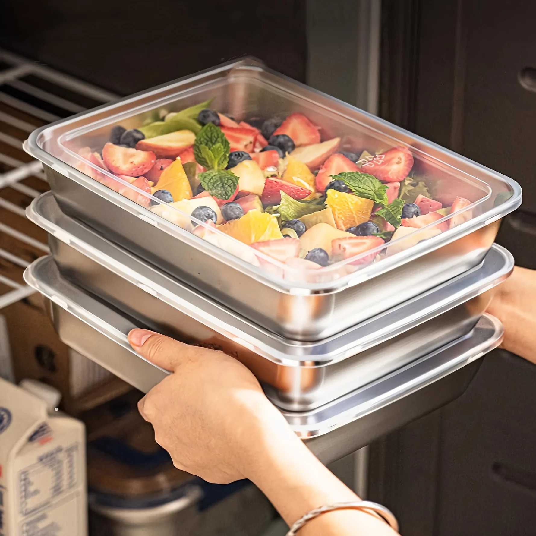 Food Storage Camping - 3 adet Paslanmaz Çelik Gıda Saklama