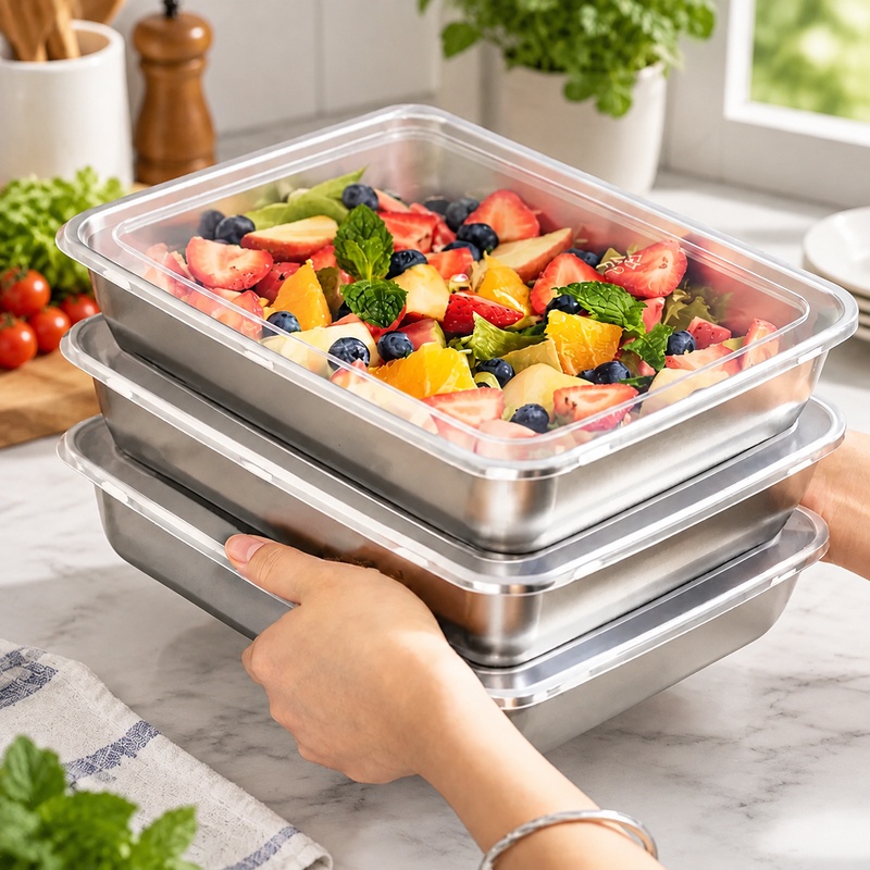 Food Storage Design - Şeffaf Kapaklı, Sızdırmaz Tasarımlı, 3 Parçalı