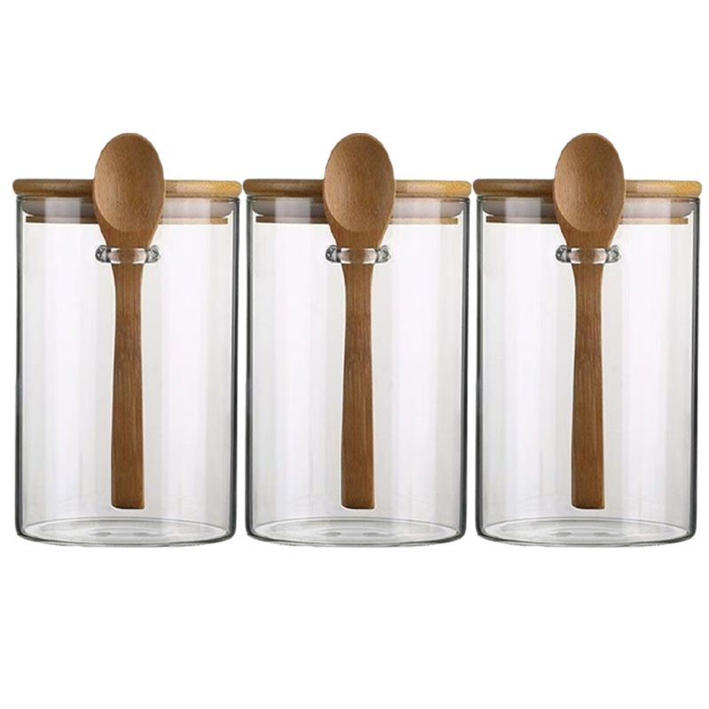 Food Storage Glass Round - J1UL1N Şeffaf Cam Saklama Kavanozları, Kapaklı