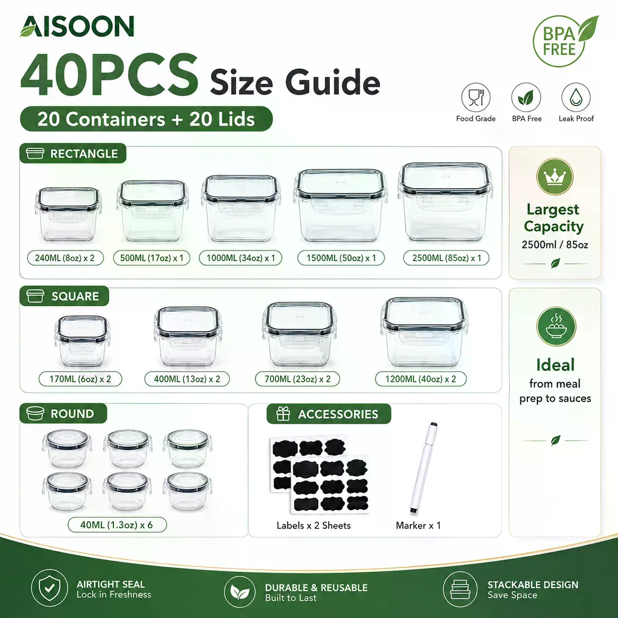 40 Parça Ekstra Büyük 85oz Sil - Food Storage And Preservation incelemesi ve fiyatı